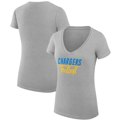 Women's G-III 4Her by Carl Banks Heather Gray Los Angeles Chargers V-Neck Fitted T-Shirt