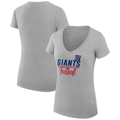 Women's G-III 4Her by Carl Banks Heather Gray New York Giants Super-Slim Fit Lightweight V-Neck T-Shirt