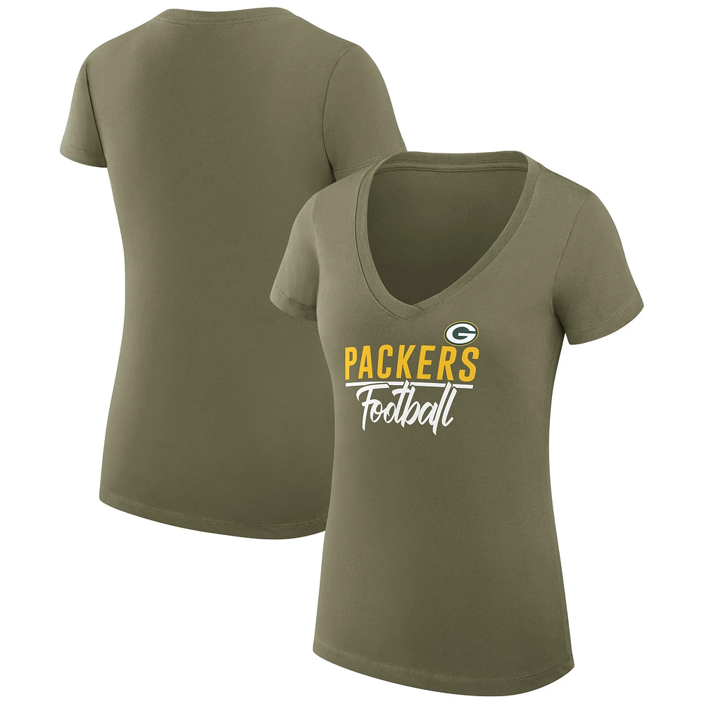 Women's G-III 4Her by Carl Banks Green Green Bay Packers V-Neck Fitted T-Shirt