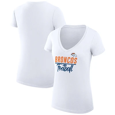 Women's G-III 4Her by Carl Banks White Denver Broncos Super-Slim Fit Lightweight V-Neck T-Shirt
