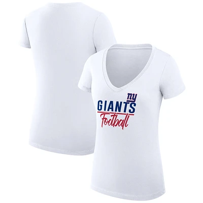Women's G-III 4Her by Carl Banks White New York Giants V-Neck Fitted T-Shirt