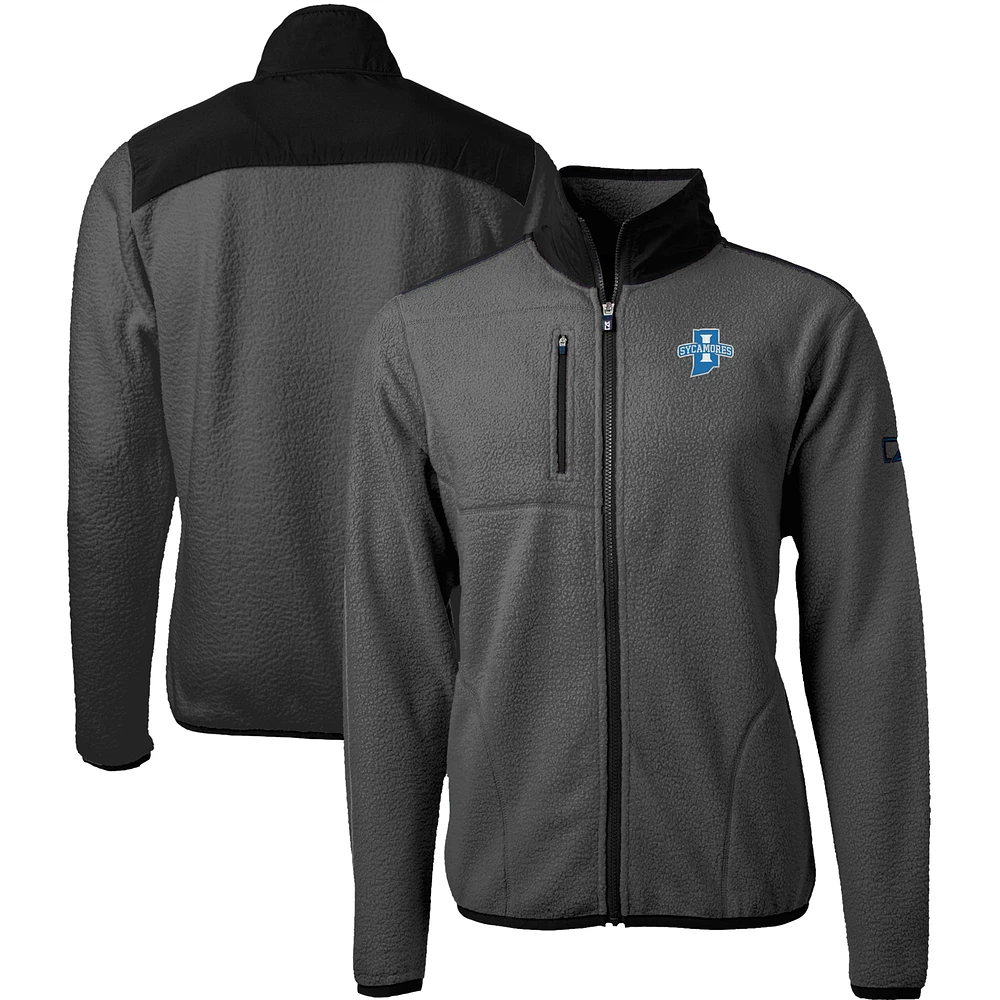 Men's Cutter & Buck Gray/Black Indiana State Sycamores Cascade Eco Sherpa Fleece Full-Zip Jacket