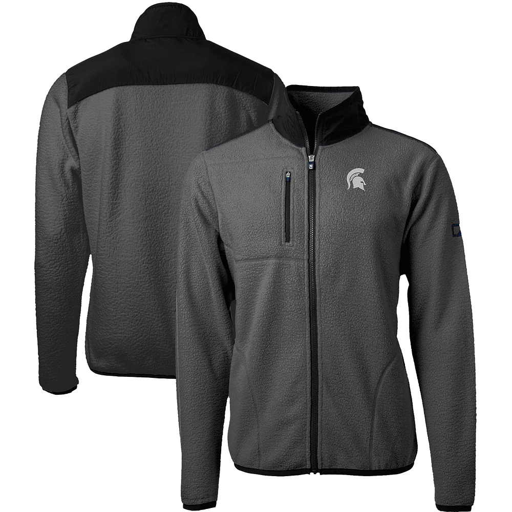Men's Cutter & Buck Gray/Black Michigan State Spartans Cascade Eco Sherpa Fleece Full-Zip Jacket