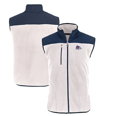 Men's Cutter & Buck Oatmeal Fresno State Bulldogs Cascade Eco Sherpa Fleece Full-Zip Vest
