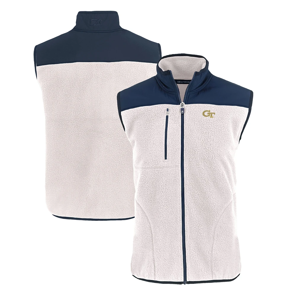 Men's Cutter & Buck Oatmeal Georgia Tech Yellow Jackets Cascade Eco Sherpa Fleece Full-Zip Vest