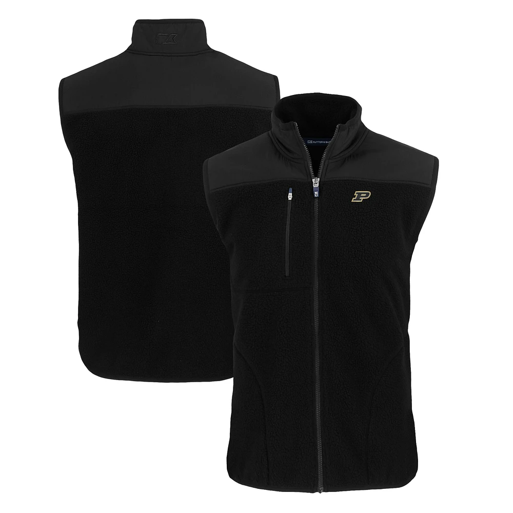 Men's Cutter & Buck Black Purdue Boilermakers Cascade Eco Sherpa Fleece Full-Zip Vest