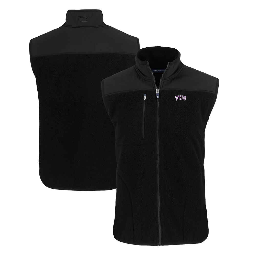 Men's Cutter & Buck Black TCU Horned Frogs Cascade Eco Sherpa Fleece Full-Zip Vest