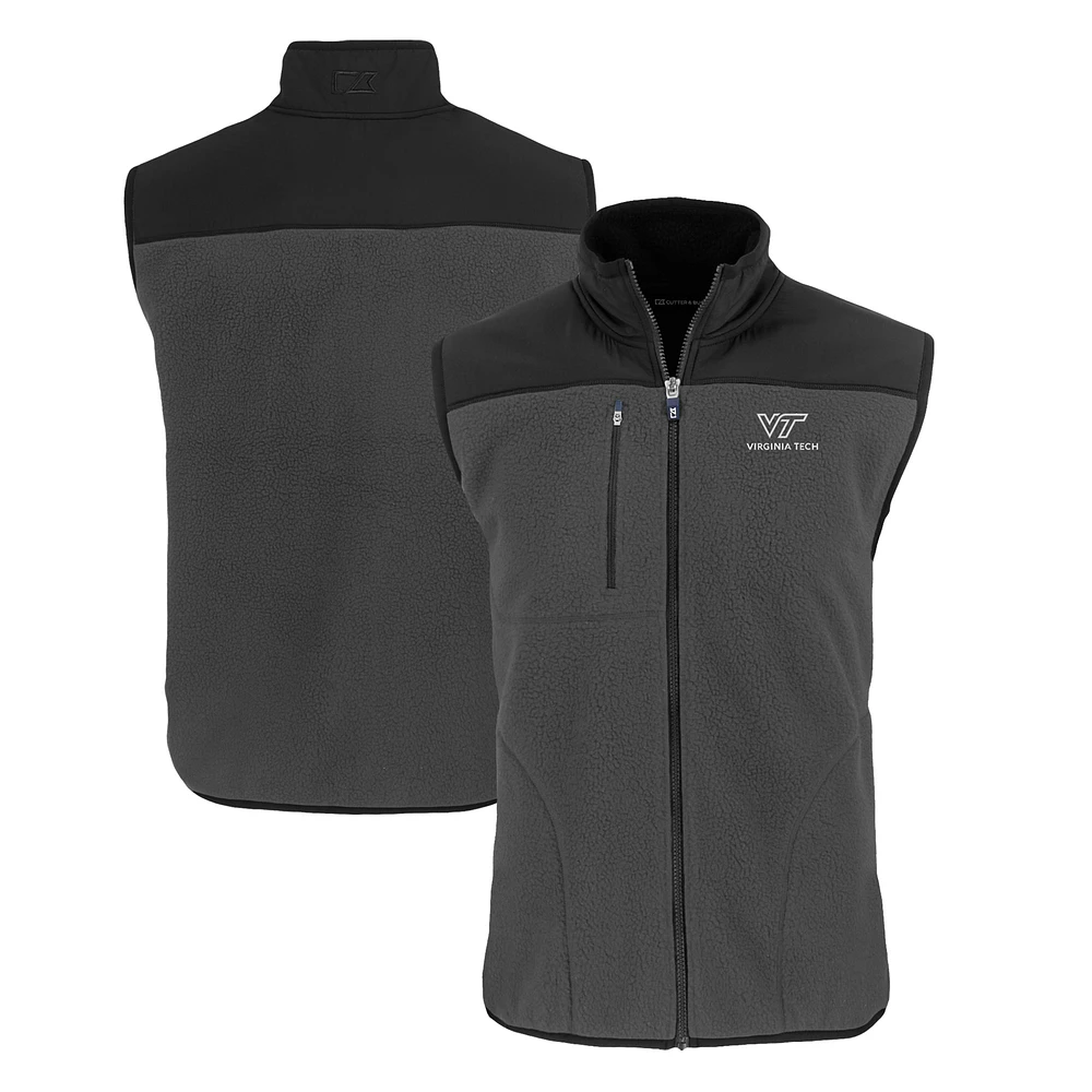 Men's Cutter & Buck Gray Virginia Tech Hokies Cascade Eco Sherpa Fleece Full-Zip Vest