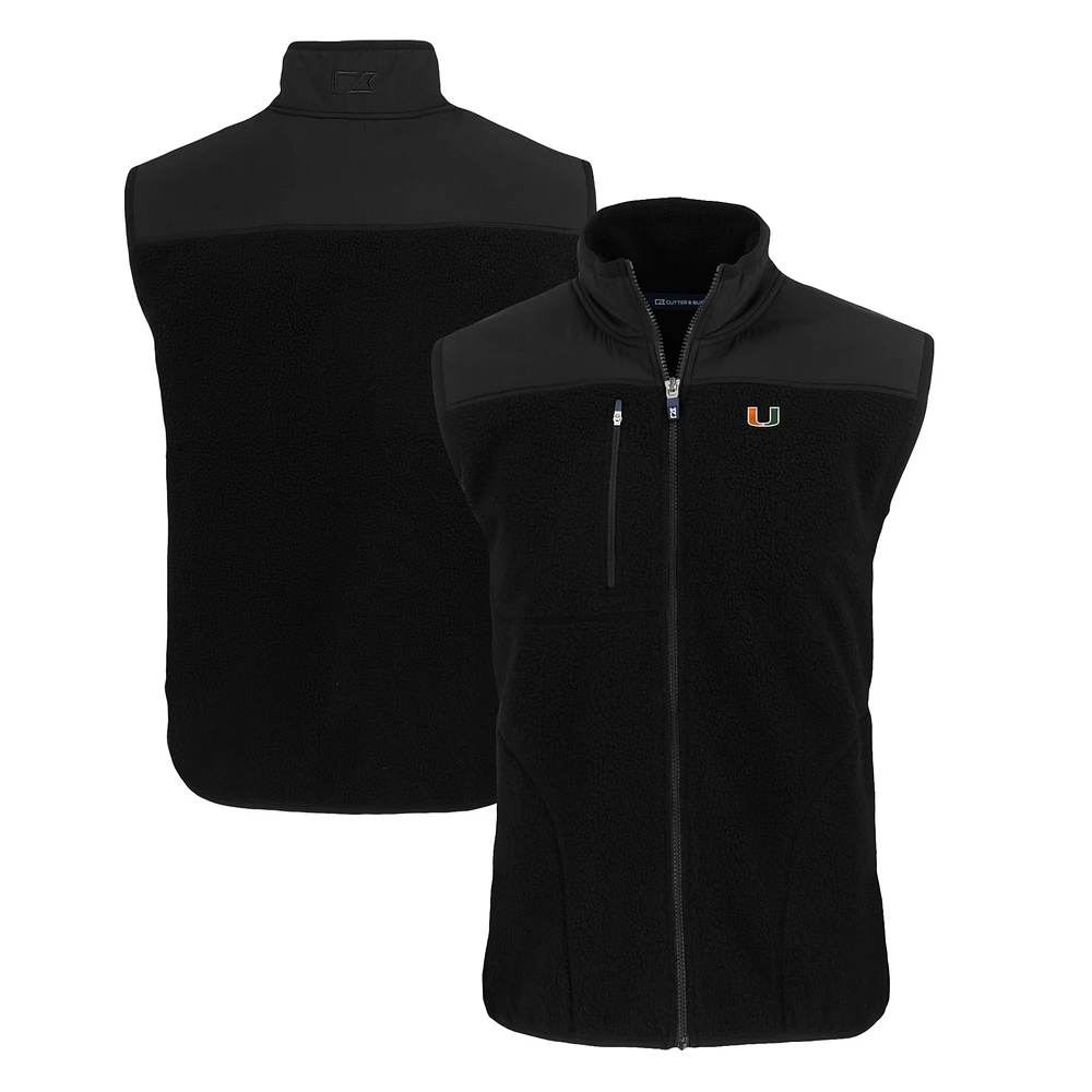 Men's Cutter & Buck Black Miami Hurricanes Cascade Eco Sherpa Fleece Full-Zip Vest
