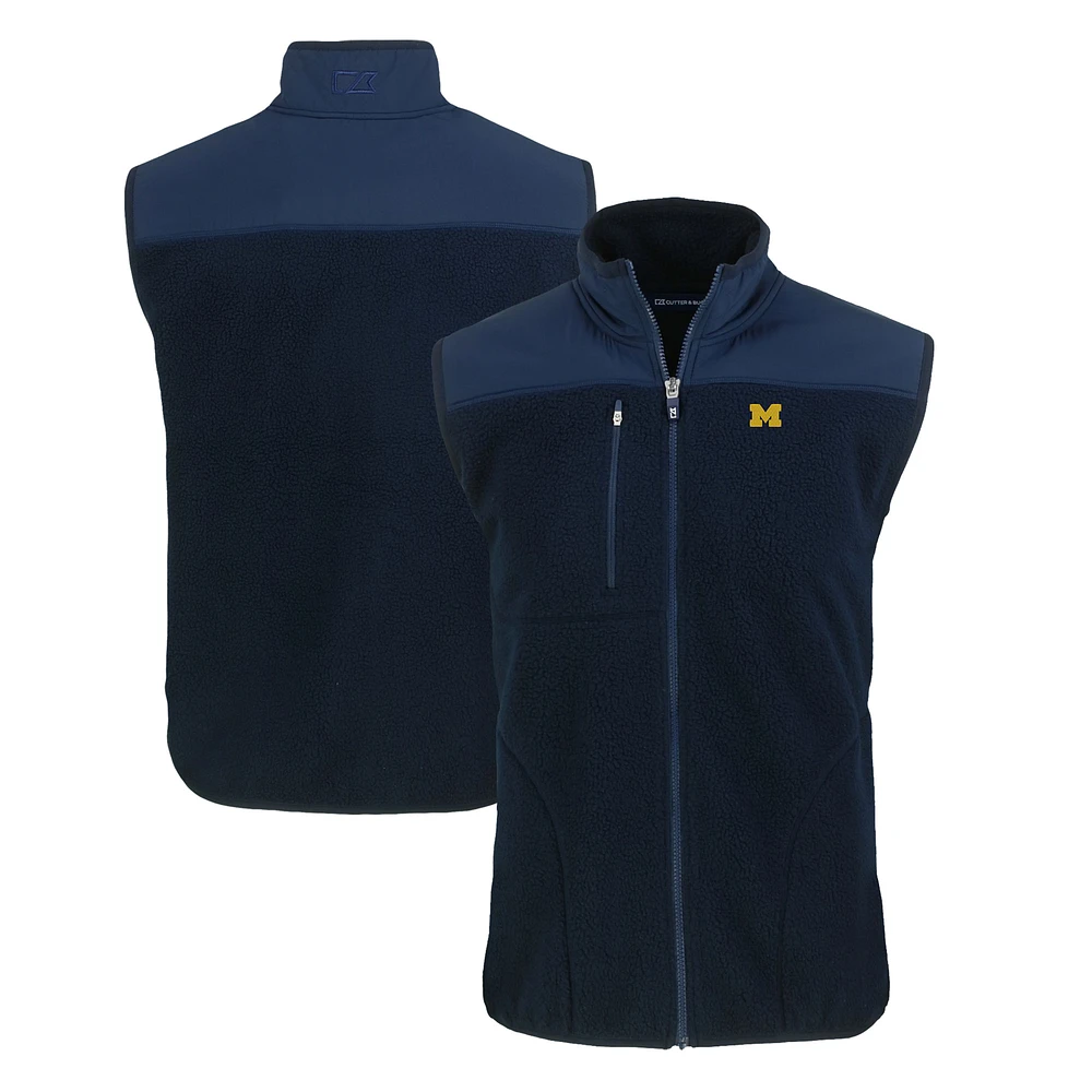 Men's Cutter & Buck Navy Michigan Wolverines Cascade Eco Sherpa Fleece Full-Zip Vest