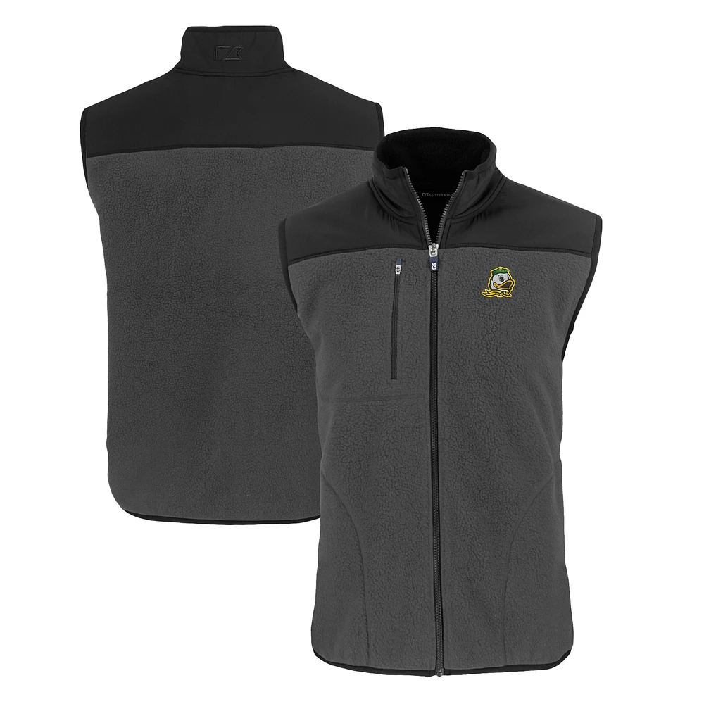 Men's Cutter & Buck Gray Oregon Ducks Cascade Eco Sherpa Fleece Full-Zip Vest