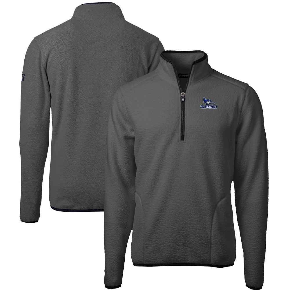 Men's Cutter & Buck Gray/Black Creighton Bluejays Cascade Eco Sherpa Fleece Quarter-Zip Pullover Jacket