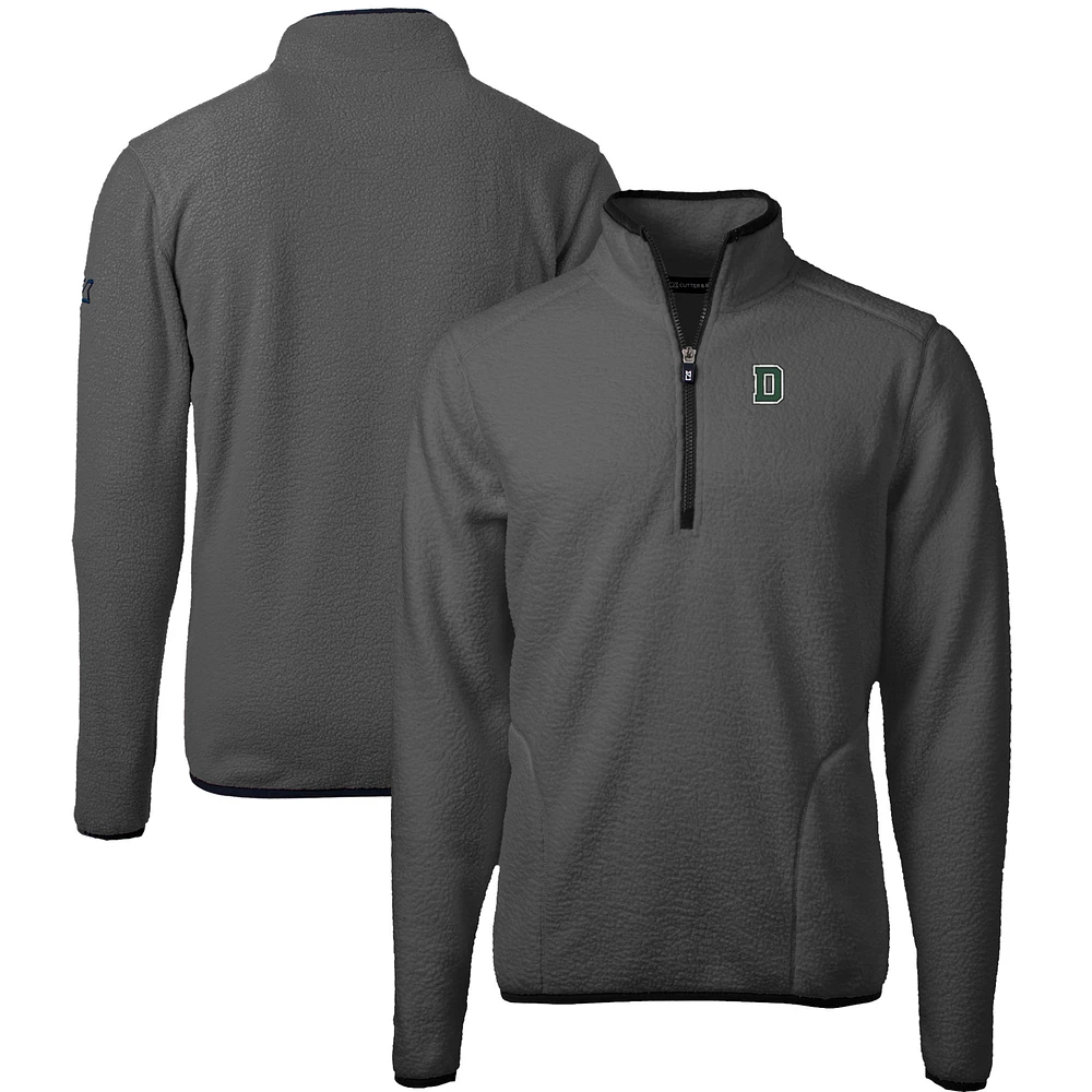 Men's Cutter & Buck Gray/Black Dartmouth Big Green Cascade Eco Sherpa Fleece Quarter-Zip Pullover Jacket