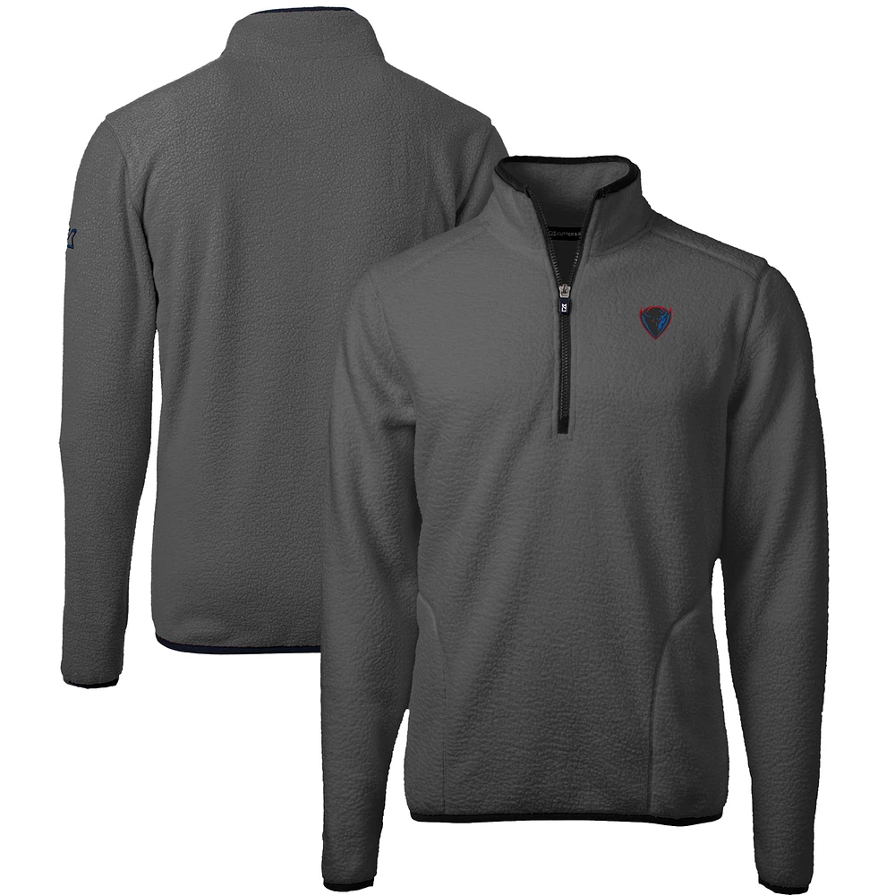 Men's Cutter & Buck Gray/Black DePaul Blue Demons Cascade Eco Sherpa Fleece Quarter-Zip Pullover Jacket