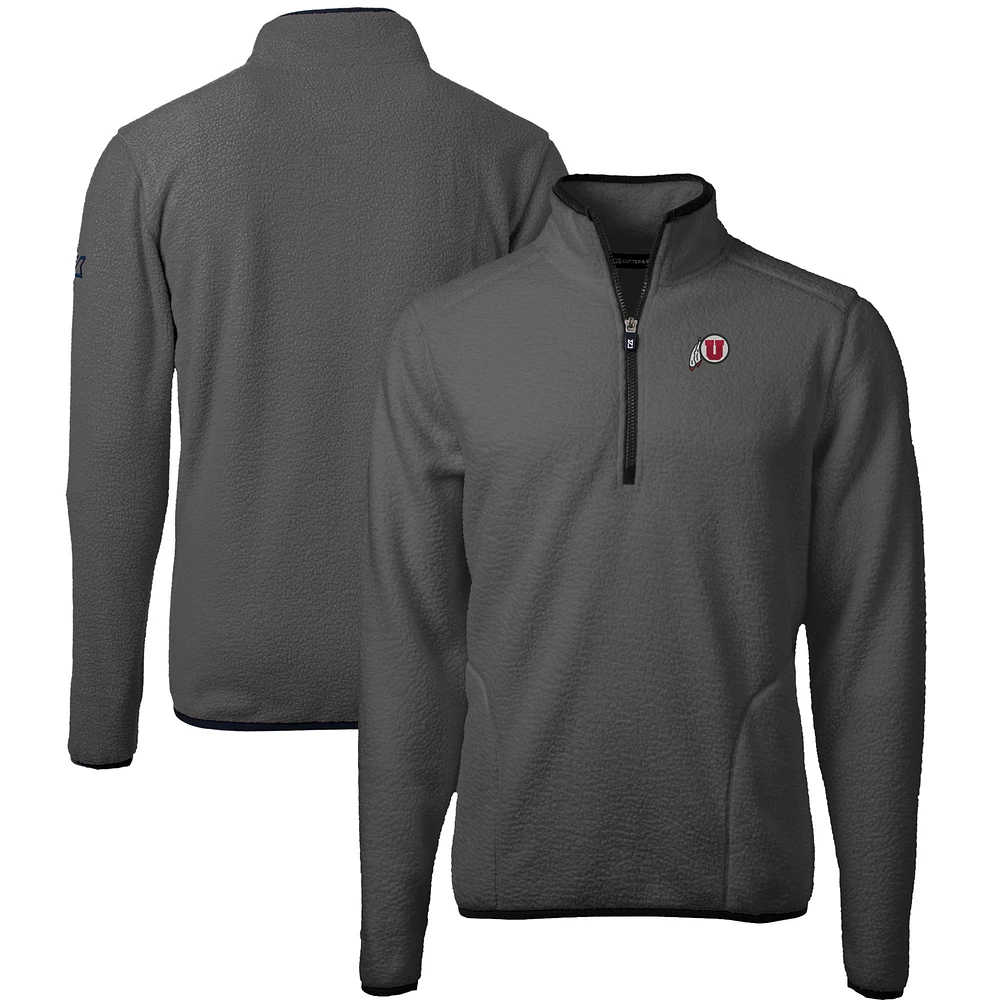 Men's Cutter & Buck Gray/Black Utah Utes Cascade Eco Sherpa Fleece Quarter-Zip Pullover Jacket