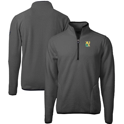 Men's Cutter & Buck Gray/Black Xavier University of Louisiana Gold Rush Cascade Eco Sherpa Fleece Quarter-Zip Pullover Jacket