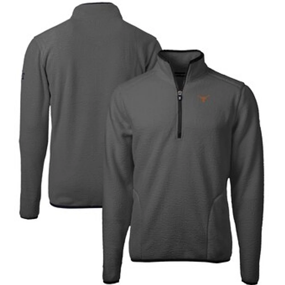 Men's Cutter & Buck Gray/Black Texas Longhorns Cascade Eco Sherpa Fleece Quarter-Zip Pullover Jacket