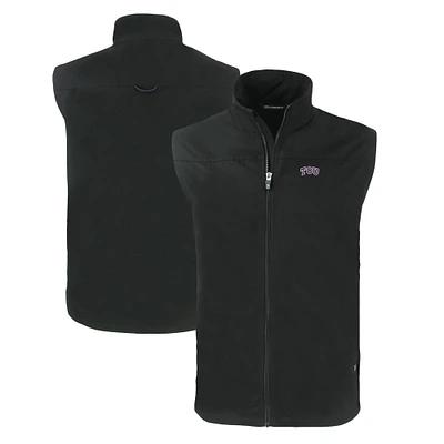 Men's Cutter & Buck Black TCU Horned Frogs Charter Eco Recycled Full-Zip Vest