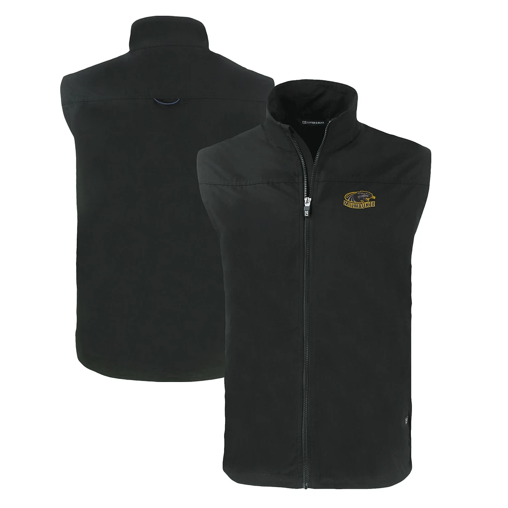 Men's Cutter & Buck Black Wisconsin-Milwaukee Panthers Charter Eco Recycled Full-Zip Vest