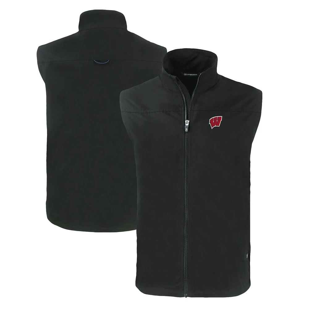 Men's Cutter & Buck Wisconsin Badgers Charter Eco Recycled Full-Zip Vest