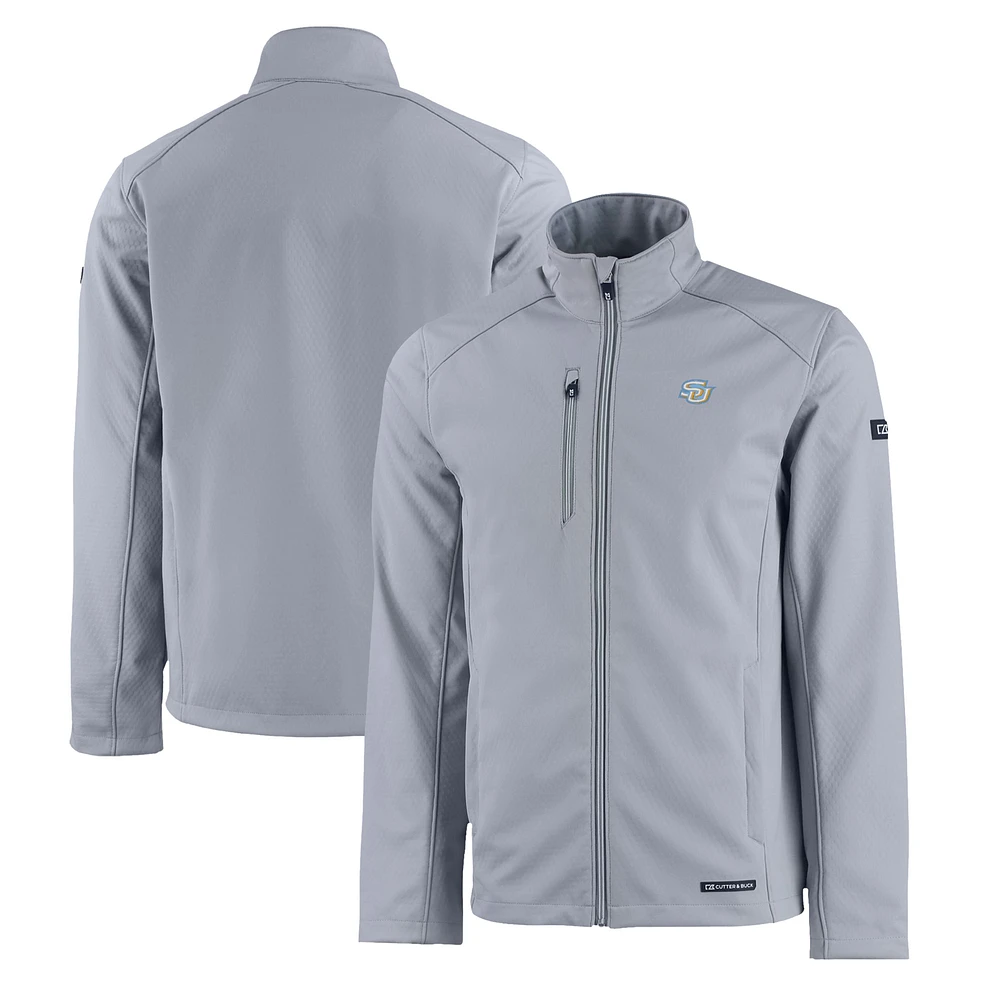 Men's Cutter & Buck Gray Southern University Jaguars Evoke Eco Softshell Recycled Full-Zip Jacket