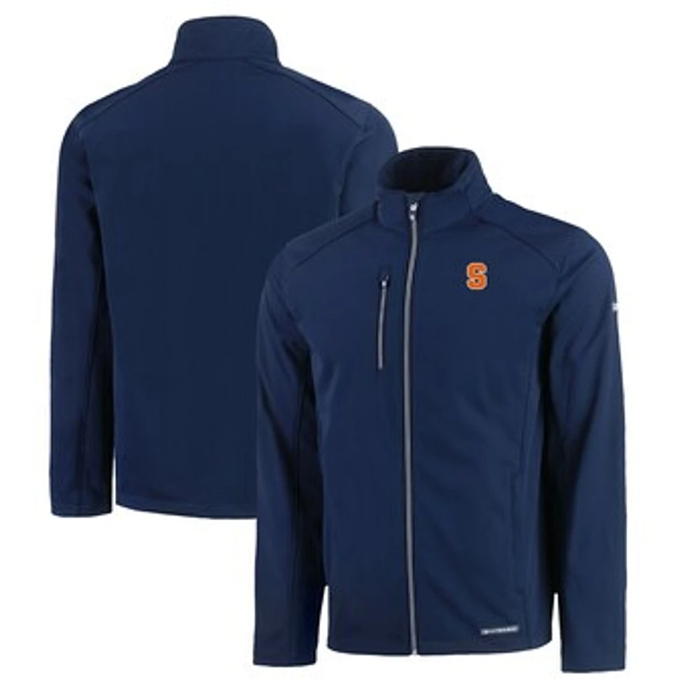 Men's Cutter & Buck Navy Syracuse Orange Evoke Eco Softshell Recycled Full-Zip Jacket