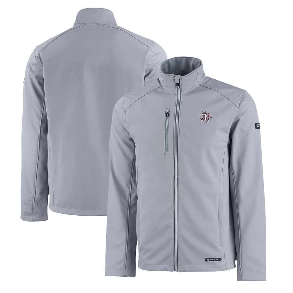 Men's Cutter & Buck Gray Texas Southern Tigers Evoke Eco Softshell Recycled Full-Zip Jacket