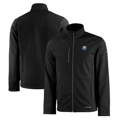 Men's Cutter & Buck Black Citadel Bulldogs Evoke Eco Softshell Recycled Full-Zip Jacket