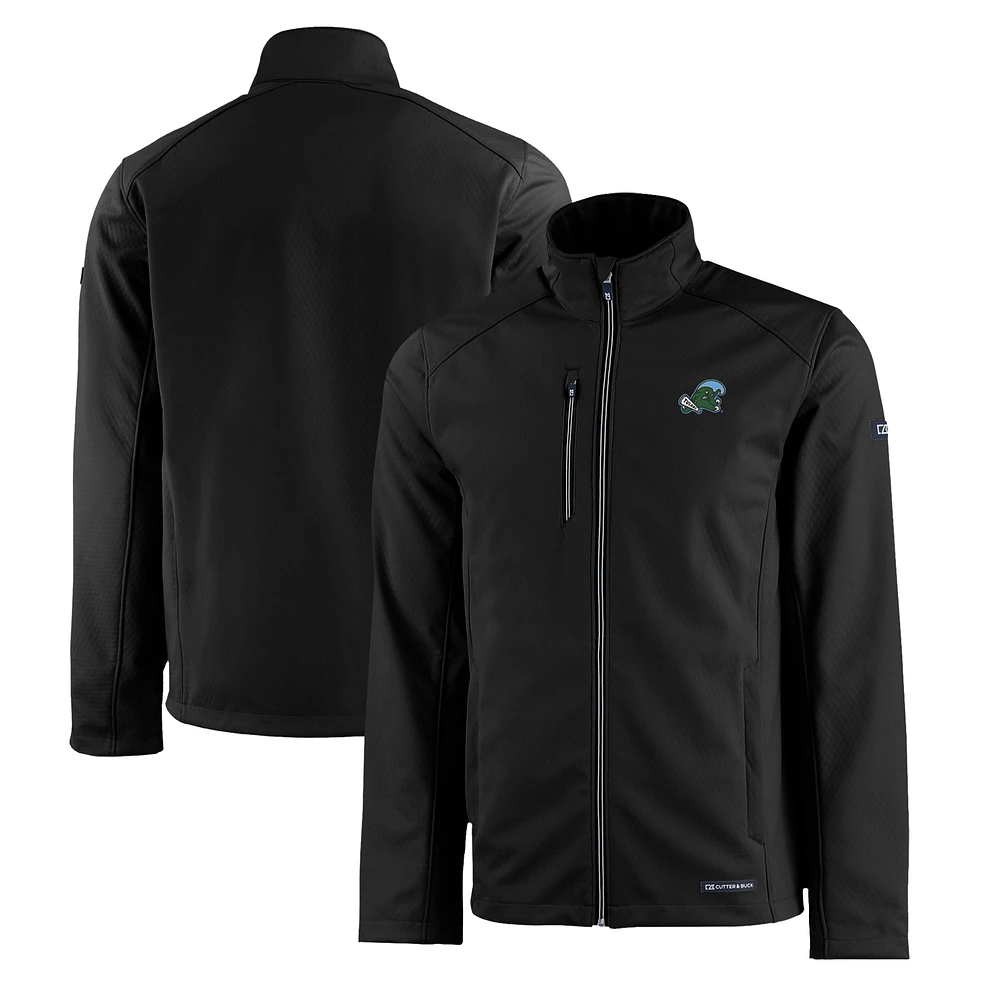 Men's Cutter & Buck Black Tulane Green Wave Evoke Eco Softshell Recycled Full-Zip Jacket