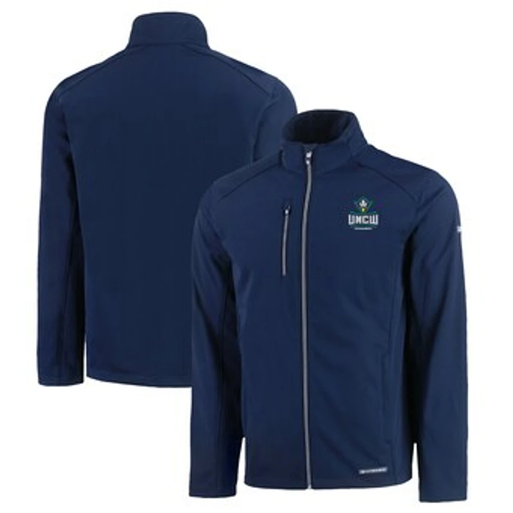 Men's Cutter & Buck Navy UNC Wilmington Seahawks Evoke Eco Softshell Recycled Full-Zip Jacket