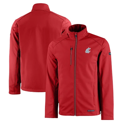 Men's Cutter & Buck Crimson Washington State Cougars Evoke Eco Softshell Recycled Full-Zip Jacket