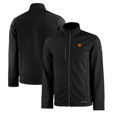 Men's Cutter & Buck Black Clemson Tigers Evoke Eco Softshell Recycled Full-Zip Jacket