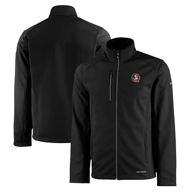 Men's Cutter & Buck Black Florida State Seminoles Evoke Eco Softshell Recycled Full-Zip Jacket