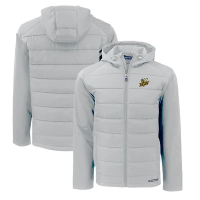 Men's Cutter & Buck Gray Baldwin Wallace Yellow Jackets Evoke Hybrid Eco Softshell Recycled Full-Zip Hoodie