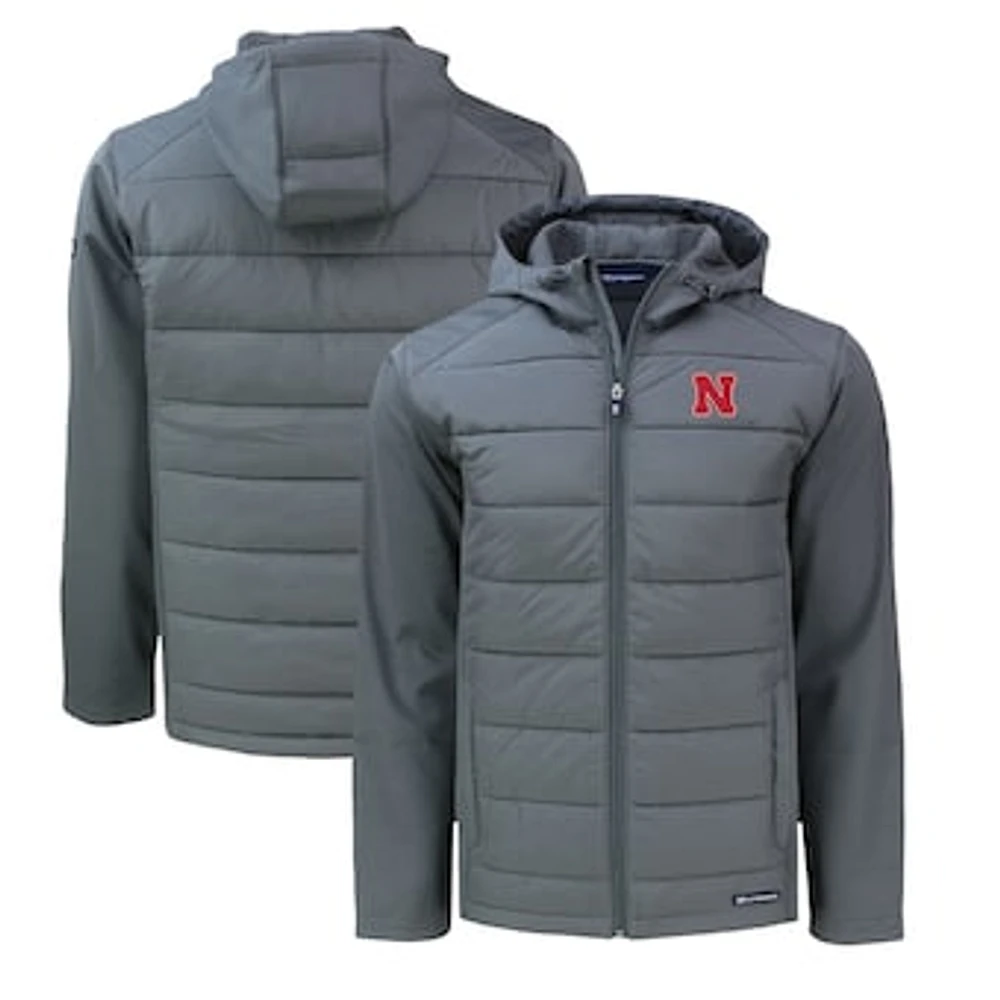 Men's Cutter & Buck Gray Nebraska Huskers Evoke Hybrid Eco Softshell Recycled Full-Zip Hoodie
