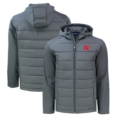 Men's Cutter & Buck Gray Nebraska Huskers Evoke Hybrid Eco Softshell Recycled Full-Zip Hoodie