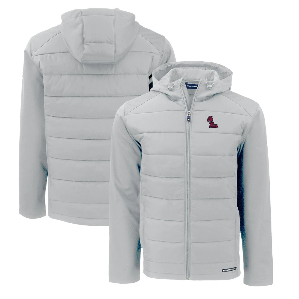 Men's Cutter & Buck Gray Ole Miss Rebels Evoke Hybrid Eco Softshell Recycled Full-Zip Hoodie Jacket