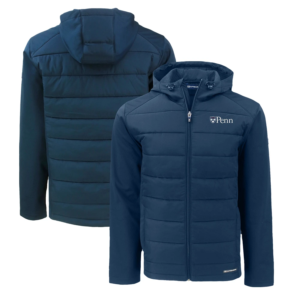 Men's Cutter & Buck Navy Pennsylvania Quakers Evoke Hybrid Eco Softshell Recycled Full-Zip Hoodie Jacket
