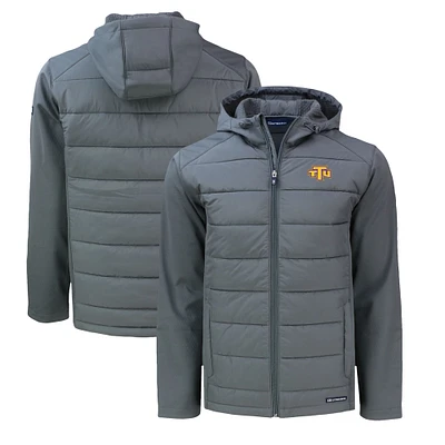 Men's Cutter & Buck Gray Tennessee Tech Golden Eagles Evoke Hybrid Eco Softshell Recycled Full-Zip Hoodie Jacket