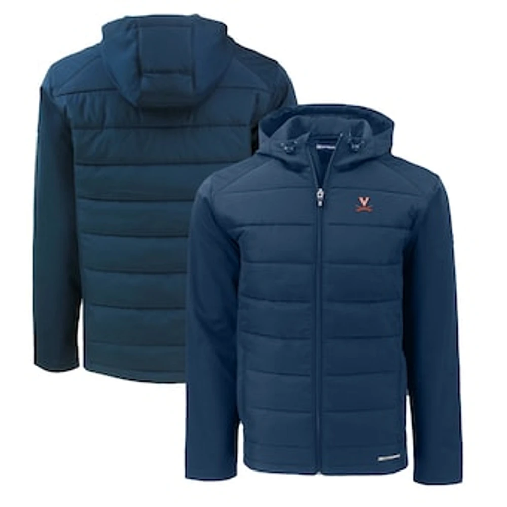 Men's Cutter & Buck Navy Virginia Cavaliers Evoke Hybrid Eco Softshell Recycled Full-Zip Hoodie Jacket