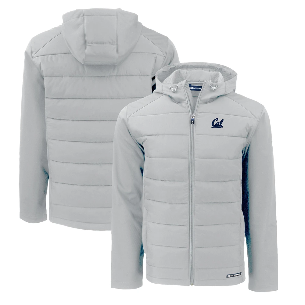 Men's Cutter & Buck Gray Cal Bears Evoke Hybrid Eco Softshell Recycled Full-Zip Hoodie Jacket