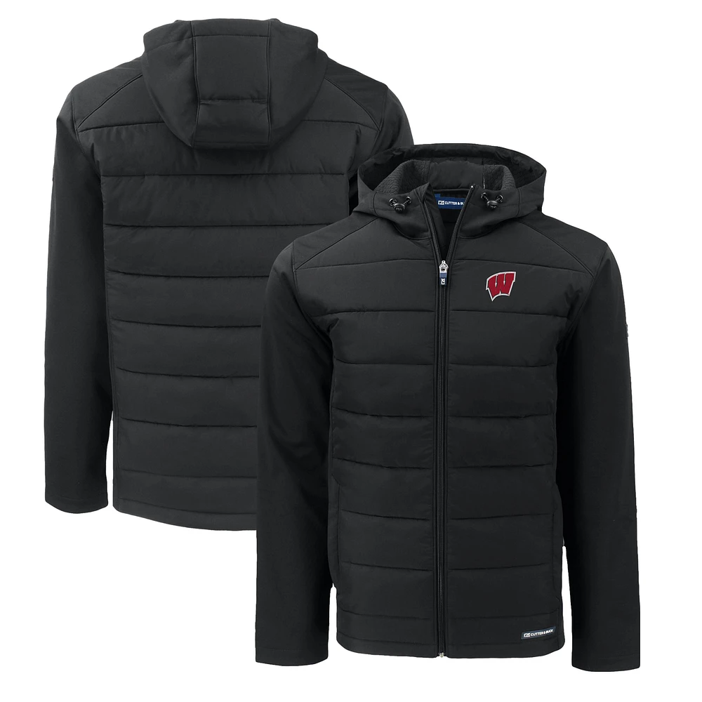 Men's Cutter & Buck Wisconsin Badgers Evoke Hybrid Eco Softshell Recycled Full-Zip Hoodie Jacket