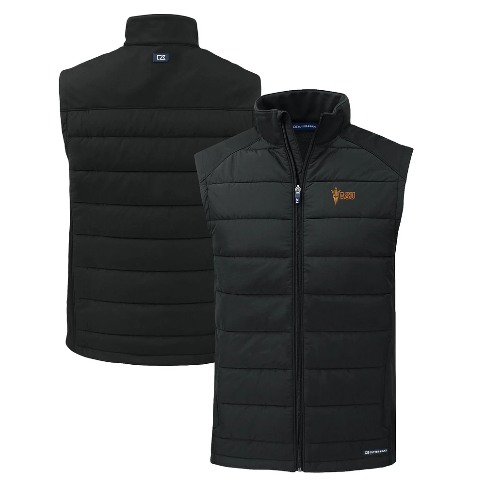 Men's Cutter & Buck Black Arizona State Sun Devils Evoke Hybrid Eco Softshell Recycled Full-Zip Vest