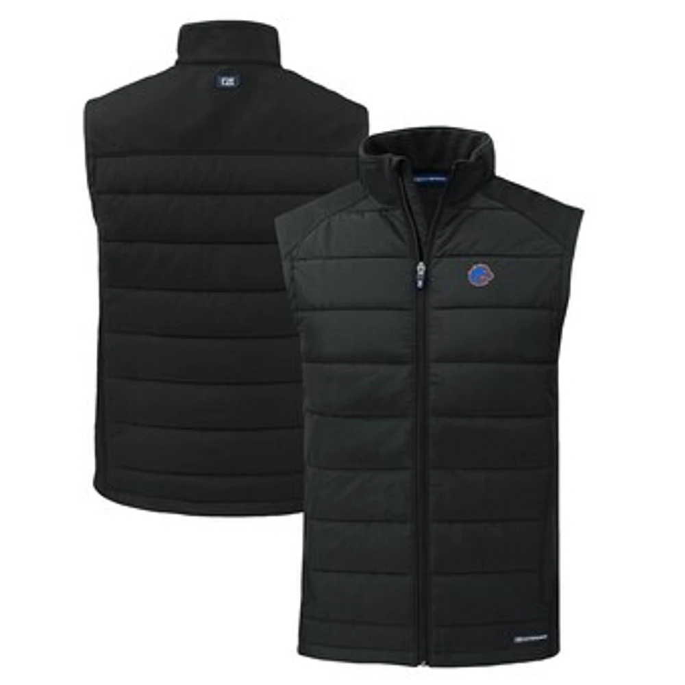 Men's Cutter & Buck Black Boise State Broncos Evoke Hybrid Eco Softshell Recycled Full-Zip Vest