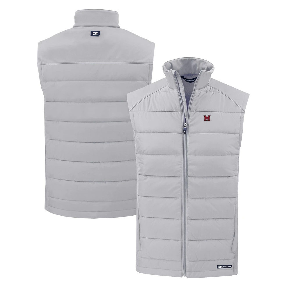 Men's Cutter & Buck Gray Miami University RedHawks Evoke Hybrid Eco Softshell Recycled Full-Zip Vest