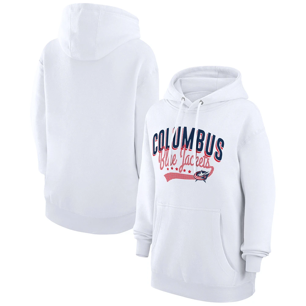 Women's G-III 4Her by Carl Banks White Columbus Blue Jackets Filigree Logo Pullover Hoodie