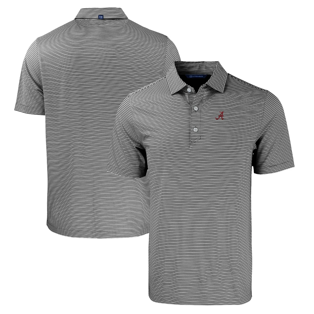 Men's Cutter & Buck Black/White Alabama Crimson Tide Forge Eco Double Stripe Stretch Recycled Polo