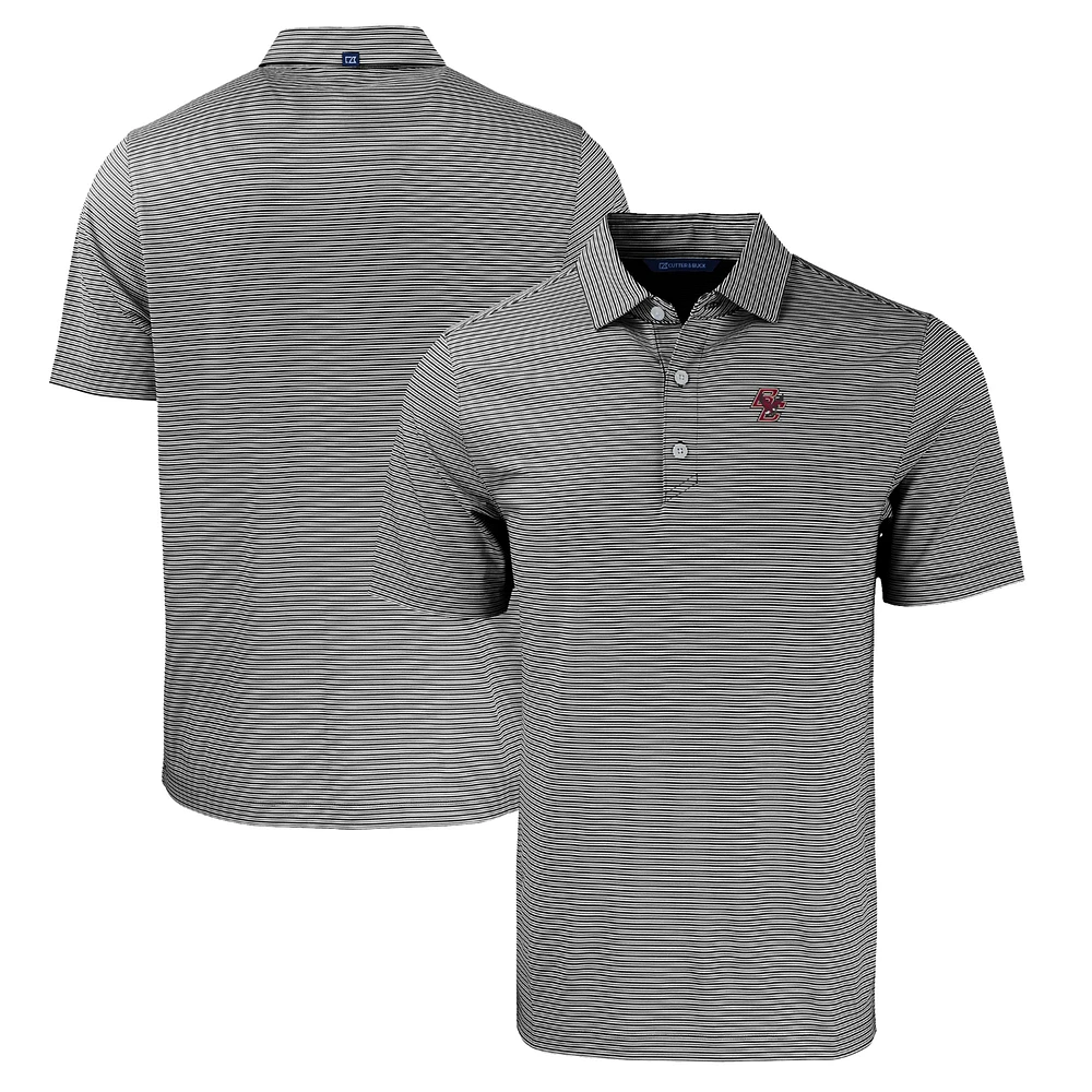 Men's Cutter & Buck Black/White Boston College Eagles Forge Eco Double Stripe Stretch Recycled Polo