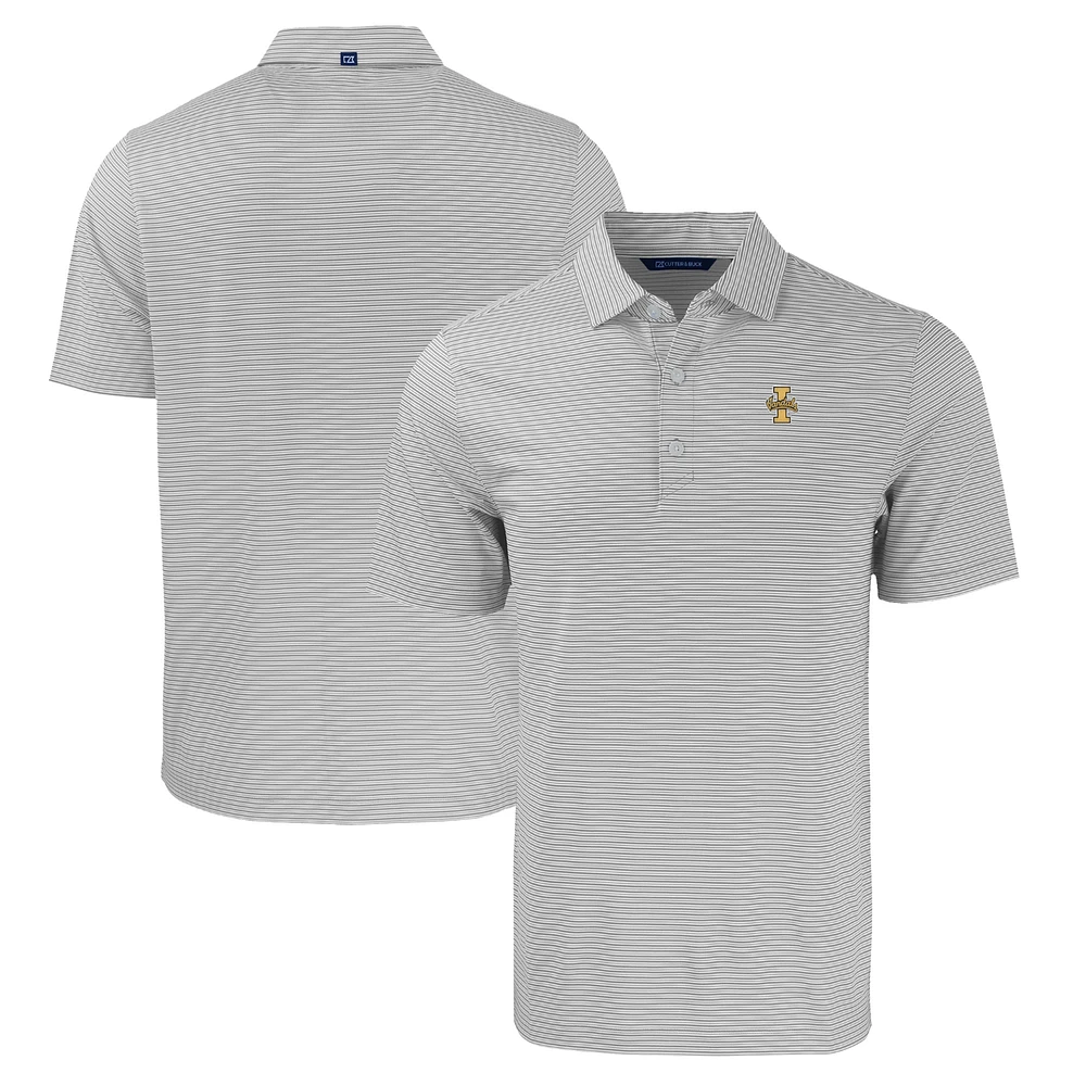 Men's Cutter & Buck Gray/White Idaho Vandals Forge Eco Double Stripe Stretch Recycled Polo