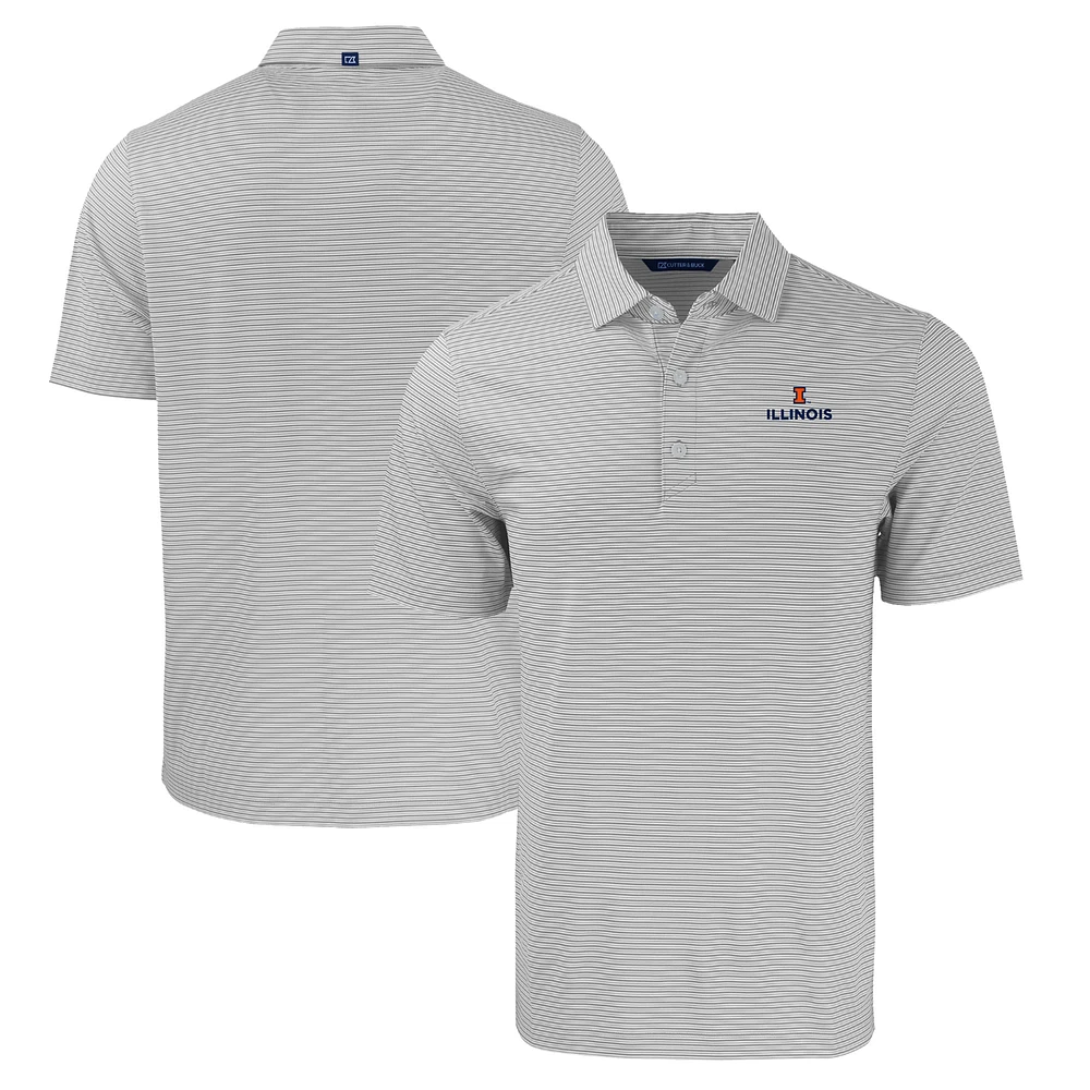 Men's Cutter & Buck Gray/White Illinois Fighting Illini Forge Eco Double Stripe Stretch Recycled Polo
